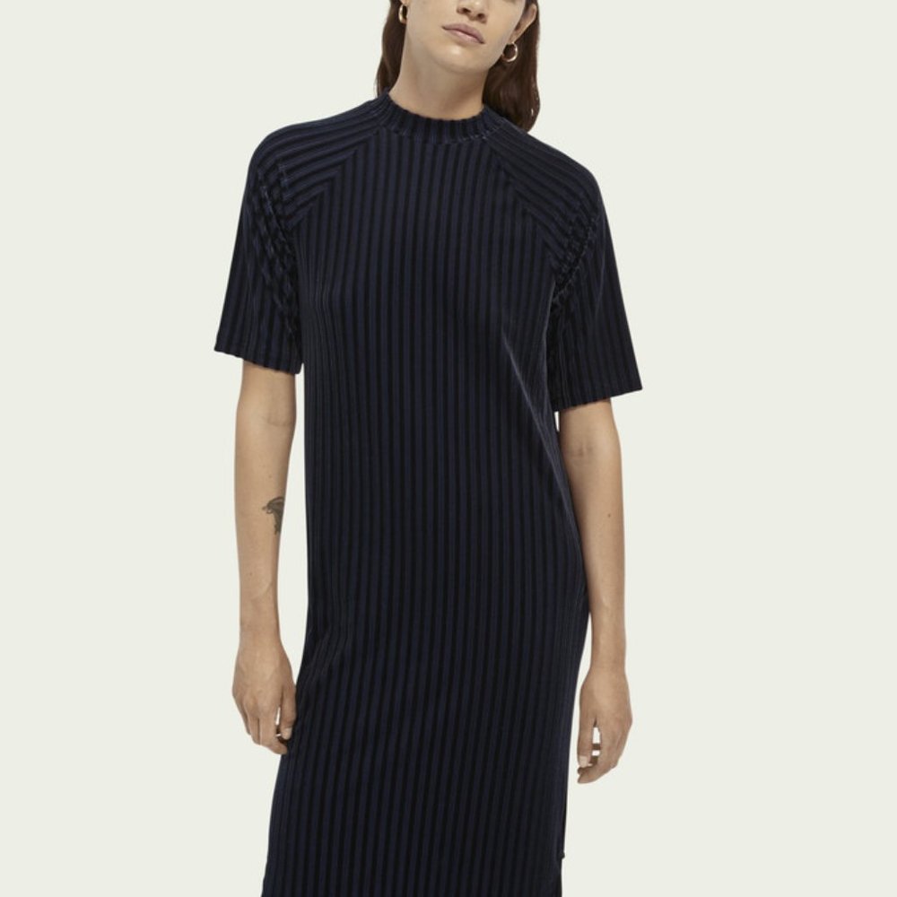 Scotch & Soda Stripe velvet midi dress | Midnight- medium